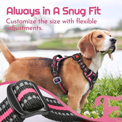 Eagloo Dog Harness Medium Sized, Easy Wearing with 3 Buckles, Adjustable No Pull Pet Harness with 2 Rings for Walking, No Chock Reflective Soft Padded Vest with Control Handle, Pink &amp; Black, M