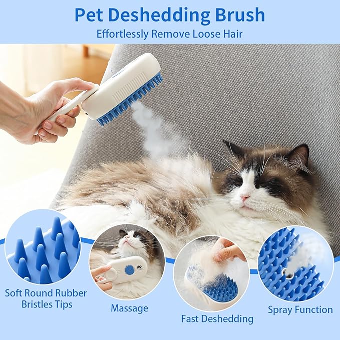 Cat Steam Brush for Shedding,4 in 1 Grooming Brush for Cats and Dogs,Deshedding,Massage,Cleaning &amp; Anti-Static All In One,Suitable for Long &amp; Short Haired Pets,Includes Waterless Shampoo,Yelow