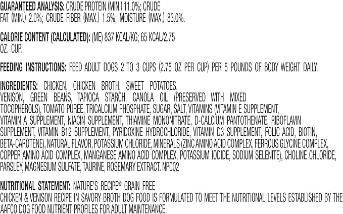 Nature’s Recipe Grain Free Wet Dog Food, Chicken &amp; Venison Recipe, 2.75 Ounce Cup (Pack of 12)