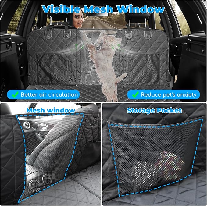 URPOWER Back Seat Extender for Dogs - Hard Bottom Dog Car Seat Cover Holds 420 lbs, Waterproof Dog Hammock Dogs Bed for Cars, SUVs &amp; Small Trucks, Pet Backseat Protector with Mesh Window &amp; Large Space