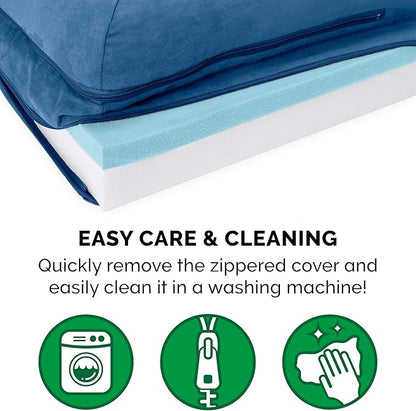 Furhaven Cooling Gel Dog Bed for Large Dogs w/ Removable Bolsters &amp; Washable Cover, For Dogs Up to 95 lbs - Two-Tone Plush Faux Fur &amp; Suede L Shaped Chaise - Marine Blue, Jumbo/XL