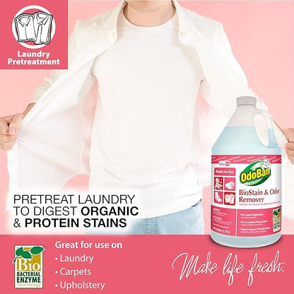 OdoBan Professional Cleaning and Odor Control Solutions, Ready-to-Use Biostain and Odor Remover, Made in the USA, 2 Gallons