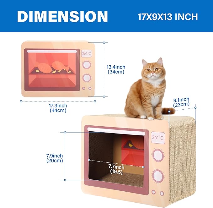 Oven Cat Scratcher Board - Durable Lounge Bed for Cats - Indoor Scratch Pad &amp; Play House - Corrugated Toy for Cat Birthday - 17.3L*13.4W*9.1H