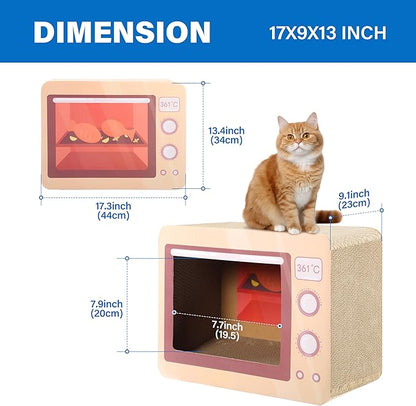 Oven Cat Scratcher Board - Durable Lounge Bed for Cats - Indoor Scratch Pad &amp; Play House - Corrugated Toy for Cat Birthday - 17.3L*13.4W*9.1H