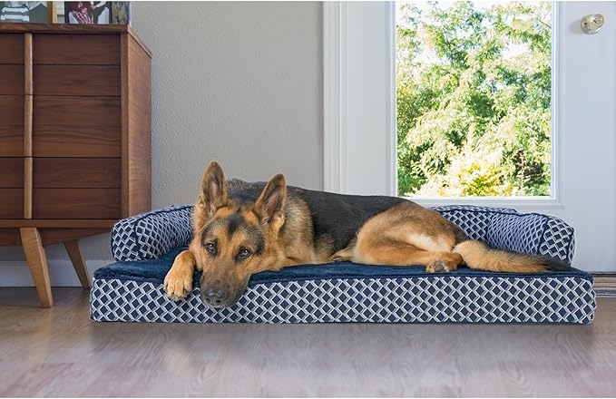 Furhaven Memory Foam Dog Bed for Large Dogs w/ Removable Bolsters &amp; Washable Cover, For Dogs Up to 95 lbs - Plush &amp; Woven Decor Comfy Couch Sofa - Diamond Gray, Jumbo/XL