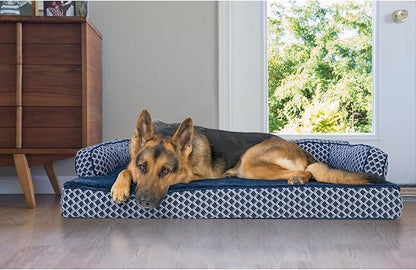 Furhaven Memory Foam Dog Bed for Large Dogs w/ Removable Bolsters &amp; Washable Cover, For Dogs Up to 95 lbs - Plush &amp; Woven Decor Comfy Couch Sofa - Diamond Gray, Jumbo/XL