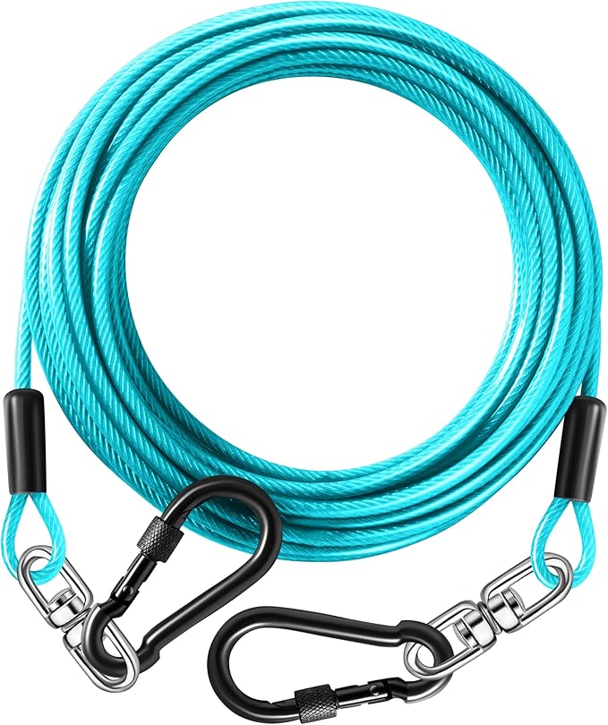 Dog Tie Out Cable 15FT-500Lbs,Heavy Duty Dog Leads&amp;Tether for Yard with Swivel Hook,Small Large Dogs Leash Line for Outside,Rust Chew Proof Dogs Run Cable for Outdoor Camping (Teal, 15FT)