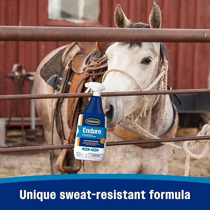 Farnam Endure Sweat-Resistant Fly Spray for Horses, Lasts Up to 14 Days, Protects Against Flies, Gnats, Mosquitoes, Ticks &amp; Lice, 32 oz.
