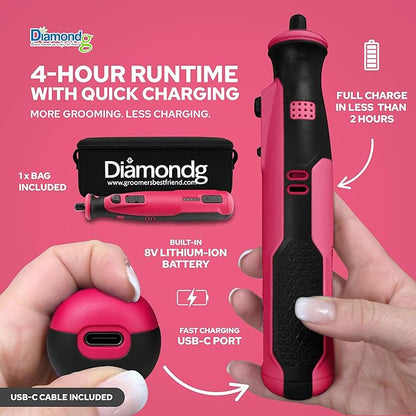 Diamondg Cordless Dog Nail Grinder with Quiet Sound &amp; LED Tip for Large &amp; Small Dogs, 4hrs. Runtime - Electric Dog Nail Trimmer, Heavy Duty Rotary Tool Alternative to Toenail Clippers &amp; Filers