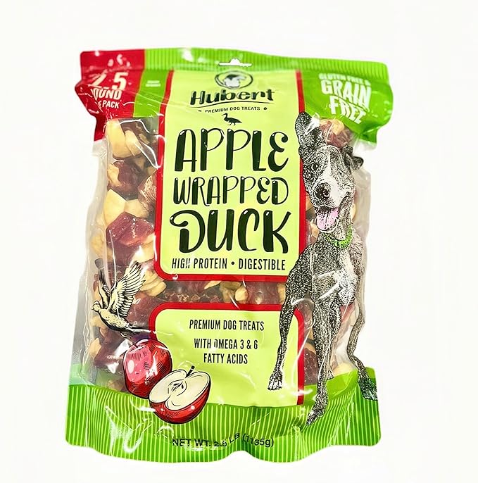 Hubert Pet Gourmet Duck Wrapped Apple Bites: Healthy &amp; Natural Training Snacks, Ideal for All Dog Sizes, Low Fat, High-Protein, 2.5 lbs Super Value Pack