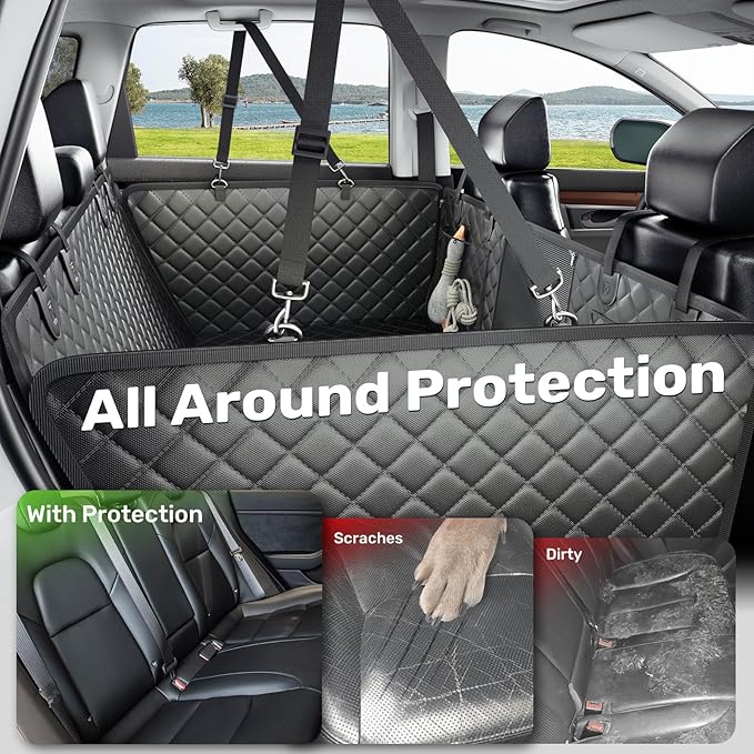 Zanch 2025 Upgraded Dog Car Seat Cover, 400 lbs Heavy Duty Hard Bottom, Waterproof &amp; Anti-Scratch Back Seat Protector, Nonslip Pet Hammock Extender Cars, SUV, Trucks, Standard-Green