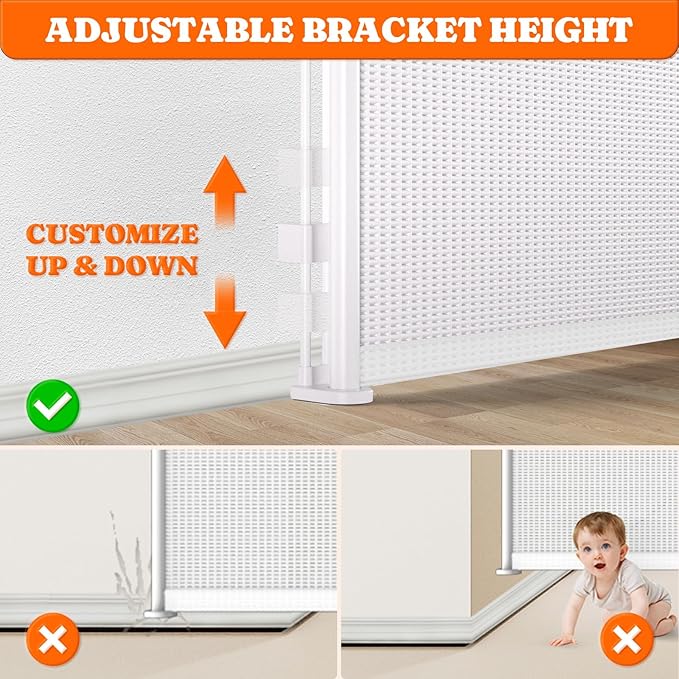 Pawtners Retractable Baby Gates Extra Wide, 41" Tall Extends up to 71" Wide, Dog Gate Indoor with for Stairs, Pet Gate with Support Rods for Doorways Hallways Indoor &amp; Outdoor-White