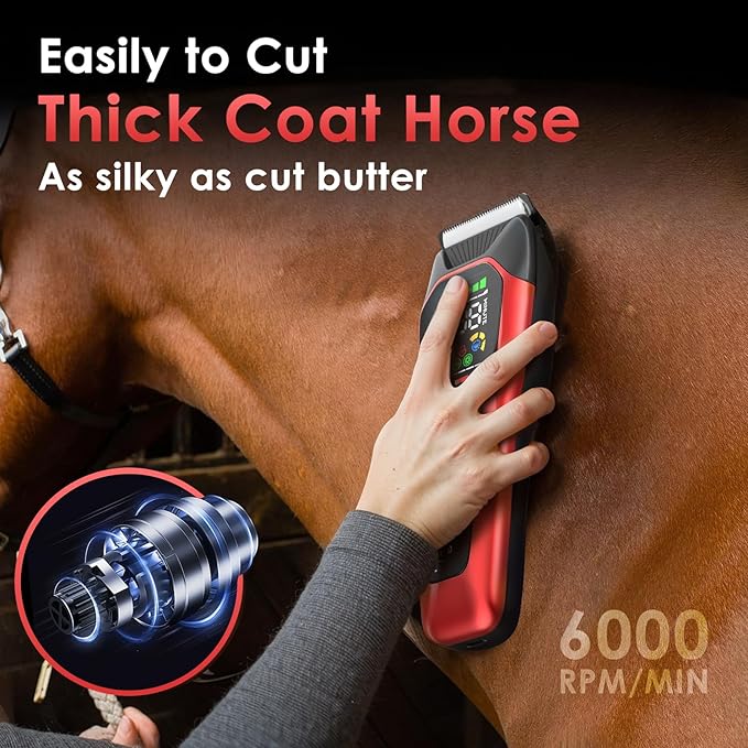 Horse Clippers,Quiet 2-Speed Horse Grooming Clippers,Rechargeable Pet Shaver for Matted Long Hair,Cordless Wide-Blade Powerful Horse Trimmer Kit for Thick Coat 