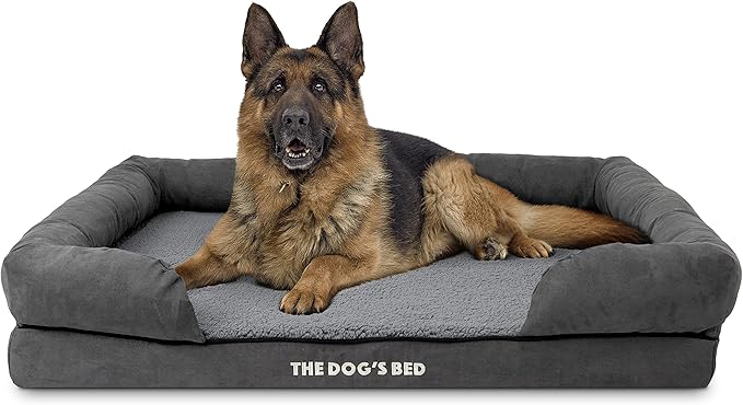 The Dog’s Bed, XL Grey Plush 43.5x34,Solid Memory Foam, Pain Relief: Arthritis, Hip &amp; Elbow Dysplasia, Post Surgery, Lameness, Supportive, Calming, Waterproof Washable Cover, Veterinary Approved