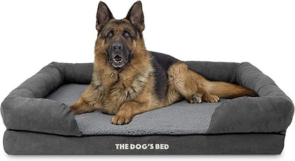The Dog’s Bed, XL Grey Plush 43.5x34,Solid Memory Foam, Pain Relief: Arthritis, Hip &amp; Elbow Dysplasia, Post Surgery, Lameness, Supportive, Calming, Waterproof Washable Cover, Veterinary Approved