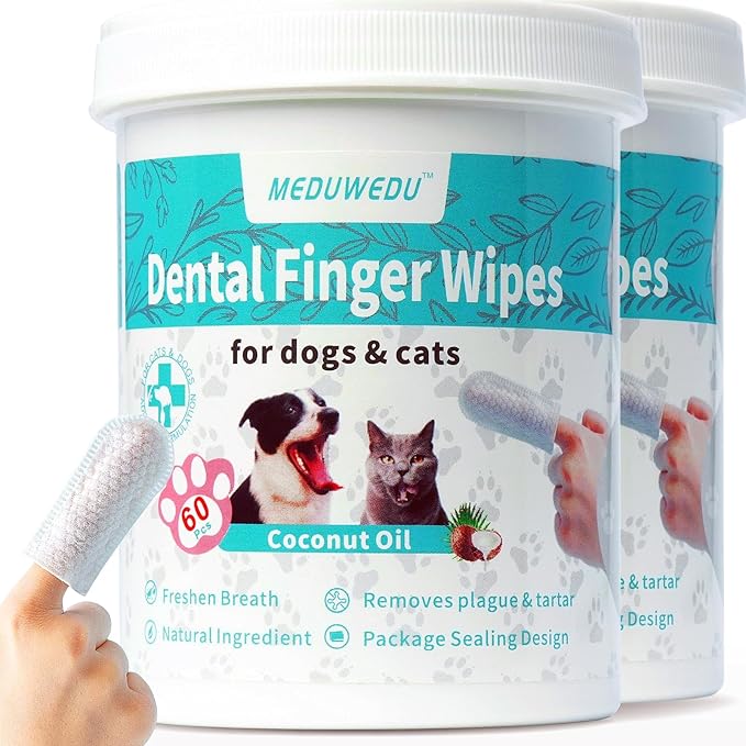 Dental Care Finger Wipes 120 Counts,Teeth Cleaning Finger Wipes for Dogs &amp; Cats,Reduces Plaque &amp; Supports Oral Freshness, Small Animal Stain Removers, Coconut Scent