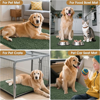 IM HOME 48" x 38" Olive Dog Door Mats for Muddy Paws, Chenille Absorbent Dog Mat, Non Slip Heavy Mud Mat for Dogs, Soft Pet Bed Mat for Entryway, Mud Paws, Inside Floor