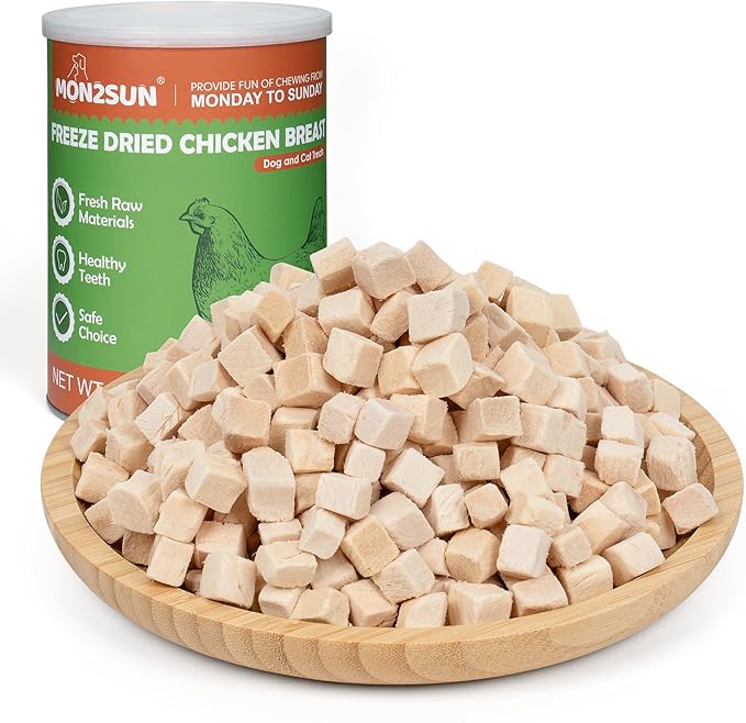MON2SUN Freeze Dried Chicken Cat and Dog Treats, Single Ingredient Natural and Healthy Dog Snacks, High Protein Training Treats &amp; Food Topper, 6oz