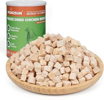 MON2SUN Freeze Dried Chicken Cat and Dog Treats, Single Ingredient Natural and Healthy Dog Snacks, High Protein Training Treats &amp; Food Topper, 6oz