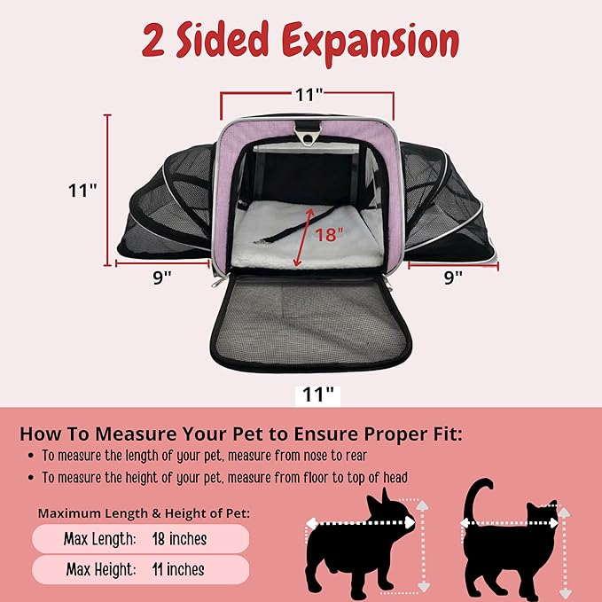 Airline Approved Expandable Premium Pet Carrier on Wheels- Two Sided Rolling Carrier- Designed for Dogs &amp; Cats- Extra Spacious Soft Lined Carrier! - Pink (RL-PET-CARRIER-WHEELS)