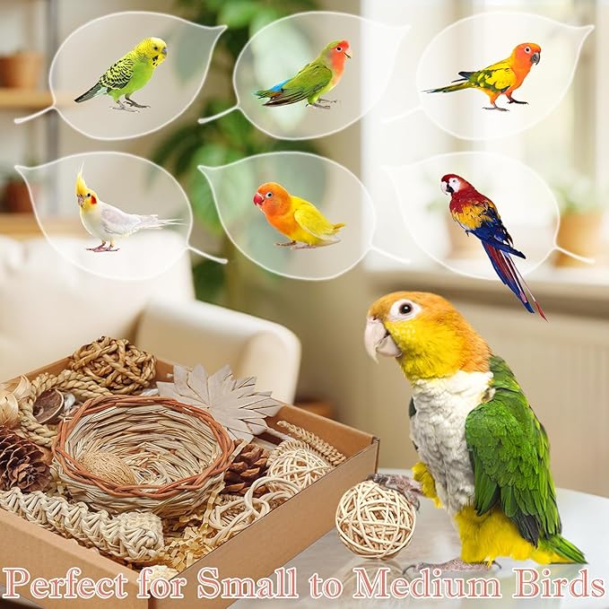 Natural Bird Foraging &amp; Shredding Toys Box - Handmade Rattan Chewing Toys for Parakeets, Cockatiels, Conures, Lovebirds &amp; Small to Medium Birds