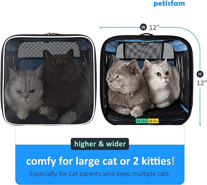 petisfam Soft Pet Carrier for Large and Medium Cats, 2 Kitties, Small Dogs. Easy to Get Cat in, Great for Cats That Don&