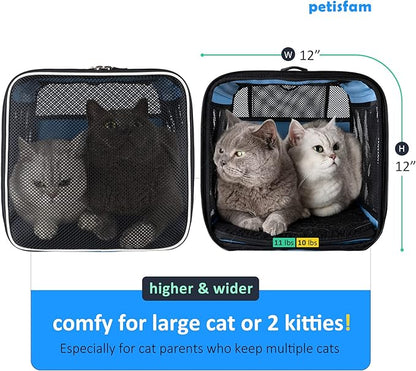 petisfam Soft Pet Carrier for Large and Medium Cats, 2 Kitties, Small Dogs. Easy to Get Cat in, Great for Cats That Don&