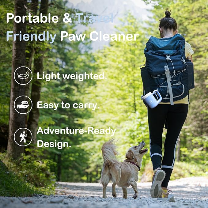 Dog Paw Cleaner for Small &amp; Medium Dogs – Portable Paw Washer Cup with Soft Silicone Brush, Towel &amp; Moisturizing Balm – Gently Cleans Muddy Paws After Walks (Blue, Medium)