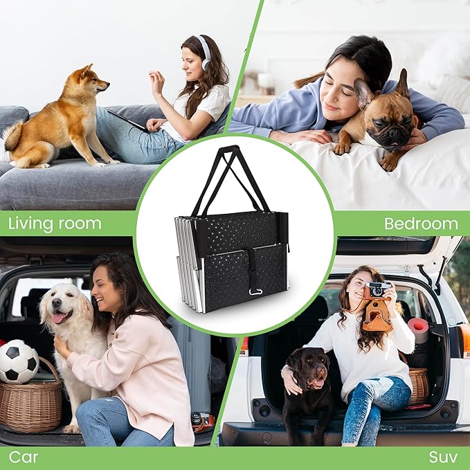 Sturdy 6-Step Aluminum Frame Dog Stair with 1680D PVC Fabric - Non-Slip, Lightweight &amp; Portable - Ideal for Car, SUV, Truck Access - Black (106x80x43cm)