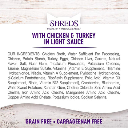 Wellness Healthly Indulgence Shreds Adult Wet Cat Food, Natural, Protein-Rich, Grain Free, 3 Ounce Pouch, 24 Pack, (Chicken &amp; Turkey)