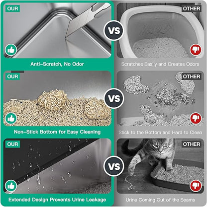 Tripamin XXL Stainless Steel Litter Box with High Sides 26"x18"x12" Extra Large Metal Litter Box for Big Cats &amp; Multiple cat, Jumbo Top Entry Litter Pan with lid (Black, XX-Large)