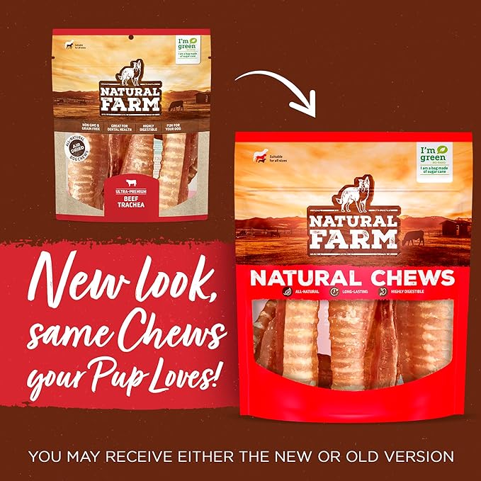 Natural Farm Beef Trachea (12 Inch, 8 Pack), 100% Beef Chews, Natural Glucosamine and Chondroitin for Joint &amp; Hip Mobility, Bone Strength – Low Fat Crunchy &amp; Crispy Treats for All Dogs