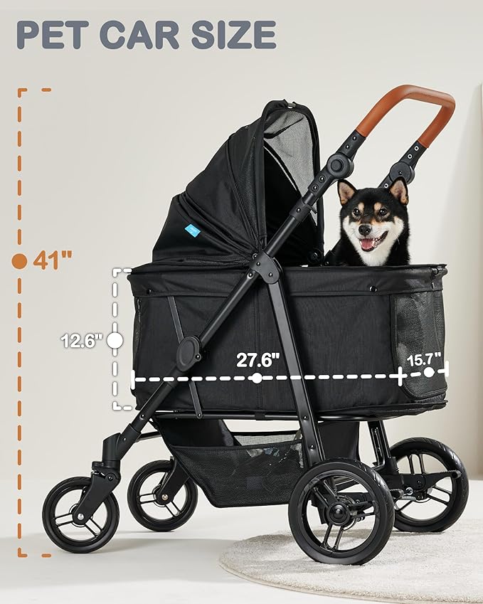 Medium Dog Stroller for Large Dogs, pet Stroller for Medium Dogs Up to 66lbs, All-Terrain with Adjustable Handle &amp; Canopy, Sun Shades, Storage Organizer, Waterproof Oxford Fiber