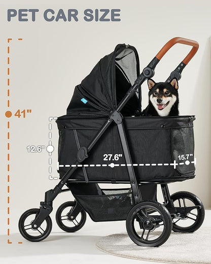 Medium Dog Stroller for Large Dogs, pet Stroller for Medium Dogs Up to 66lbs, All-Terrain with Adjustable Handle &amp; Canopy, Sun Shades, Storage Organizer, Waterproof Oxford Fiber