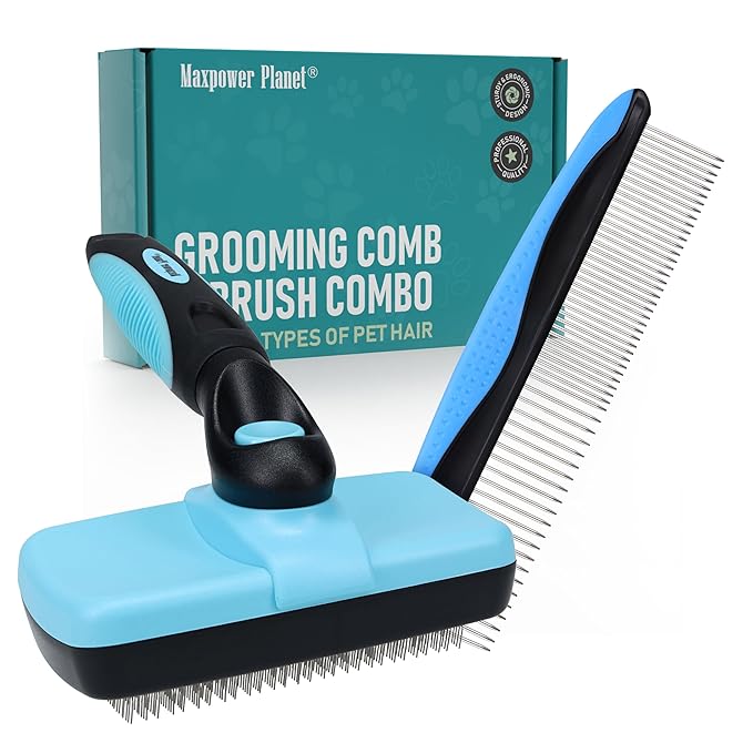 Maxpower Planet Pet Grooming Brush - Double Sided Shedding and Dematting Undercoat Rake Comb for Dogs and Cats,Extra Wide (C2 - Brush &amp; Comb, Large)