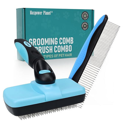 Maxpower Planet Pet Grooming Brush - Double Sided Shedding and Dematting Undercoat Rake Comb for Dogs and Cats,Extra Wide (C2 - Brush &amp; Comb, Large)