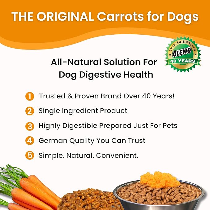 Olewo Original Carrots for Dogs – Fiber for Perfect Poop, Dehydrated Dog Food Toppers for Picky Eaters, Natural Skin &amp; Coat Support, Multivitamin, Probiotics for Digestive &amp; Gut Health, 1 lb