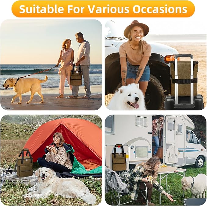 Dog Travel Bag for Camping - Pet Travel Accessories with 2 Collapsible Bowls, 2 Food Containers &amp; Waterproof Feeding Mat - Portable Dog Carrier, Coffee (Small)
