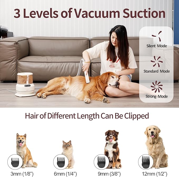 Dog Grooming Vacuum Kit, 2.5L Large Capacity, Dogs &amp; Cats Vacuum for Shedding, 4 Pet Grooming Tools, Low Noise, Dog Nail Clipper as A Gift