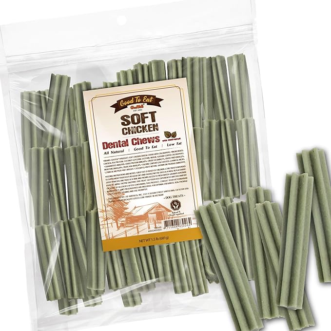 Gootoe Soft Chicken Dental Chews with Chlorophyll 1.5 lb, All Natural, Grain-Free, High-Protein, Healthy &amp; Easily Digestible, Soft Texture, Resealable