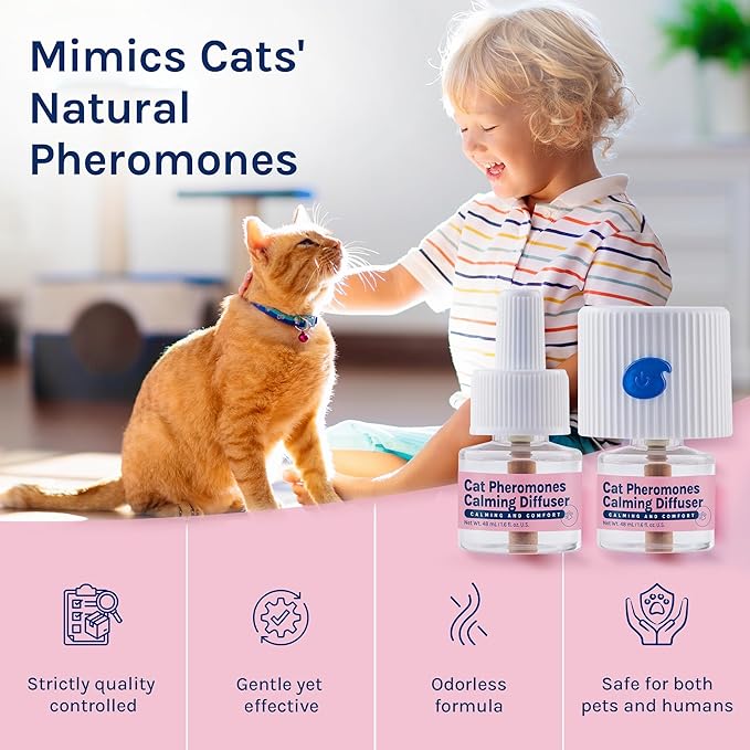 Cat Calming Pheromones Diffuser: 2 Classic Cats Plug in Refill Diffusers for Relaxation &amp; Comfort - Reduce Stress Barking &amp; Scratching - Indoor 60 Days Supply
