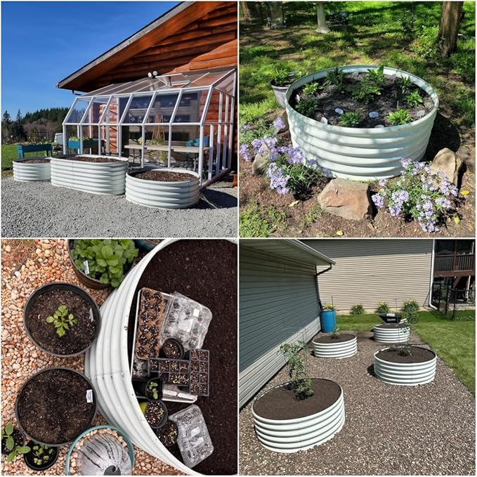 A ANLEOLIFE 2-Pack 4ft x 18” Tall Galvanized Raised Garden Beds Outdoor, Round Metal Planter Box for Planting Vegetables Flowers Herb, Anti-Rust &amp; Easy-Setup, Antique White