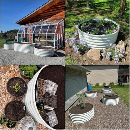 A ANLEOLIFE 2-Pack 4ft x 18” Tall Galvanized Raised Garden Beds Outdoor, Round Metal Planter Box for Planting Vegetables Flowers Herb, Anti-Rust &amp; Easy-Setup, Antique White
