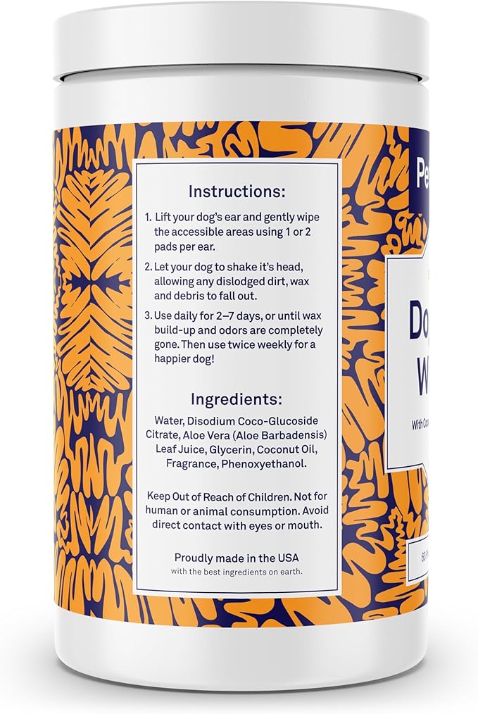 Petpost | Large Dog Ear Cleaner Wipes - Ultra Soft XL Cotton Pads in Coconut Oil Aloe Solution - Remedy for Dog Ear Rinse &amp; Cleanser 60 ct.