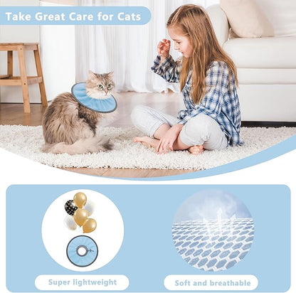 Lightweight Cat Cone Collar Soft, Soft Comfortable Cat Recovery Collar After Surgery, Elizabethan E Collar for Cats, Cone for Cats to Stop Licking (Baby Blue, Large)