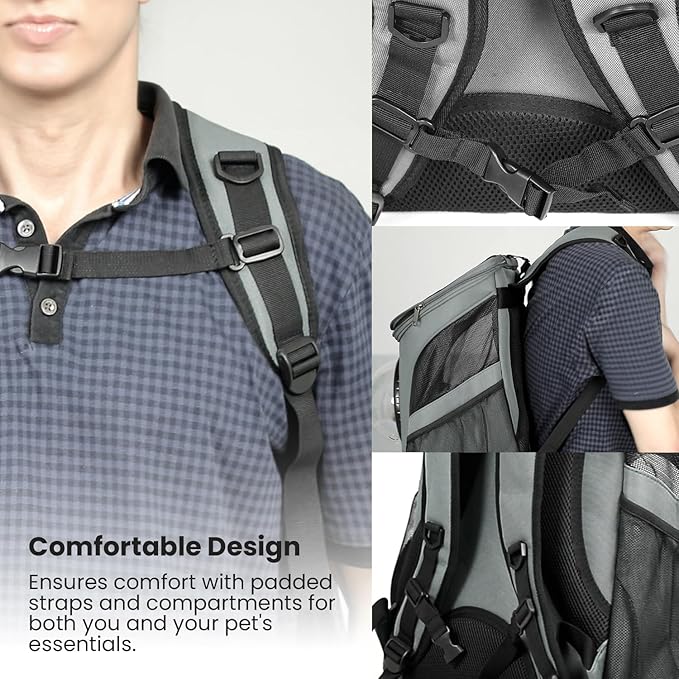 Cat Backpack Carrier, Airline Approved, Space Capsule Bubble Design, Ideal for Cats &amp; Dogs up to 28-35 lbs, with Strong Straps, Safety Zippers, Mesh, Comfortable for Hiking &amp; Travel (Grey)