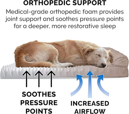 Furhaven Orthopedic Dog Bed for Large/Medium Dogs w/ Removable Bolsters &amp; Washable Cover, For Dogs Up to 55 lbs - Plush &amp; Suede Sofa - Almondine, Large