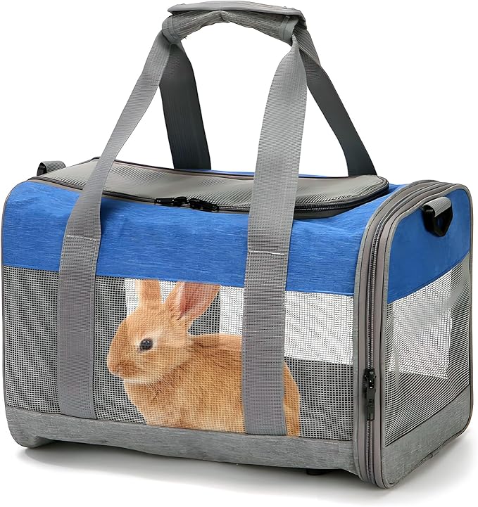 PINVNBY Bunny Carrier for Travel Camping Outdoor, Small Pet Carrier, Guinea Pig Carrier, Breathable Pet Portable Hand Bag for Hamster Bunny Guinea Pig (Blue &amp; Gray)