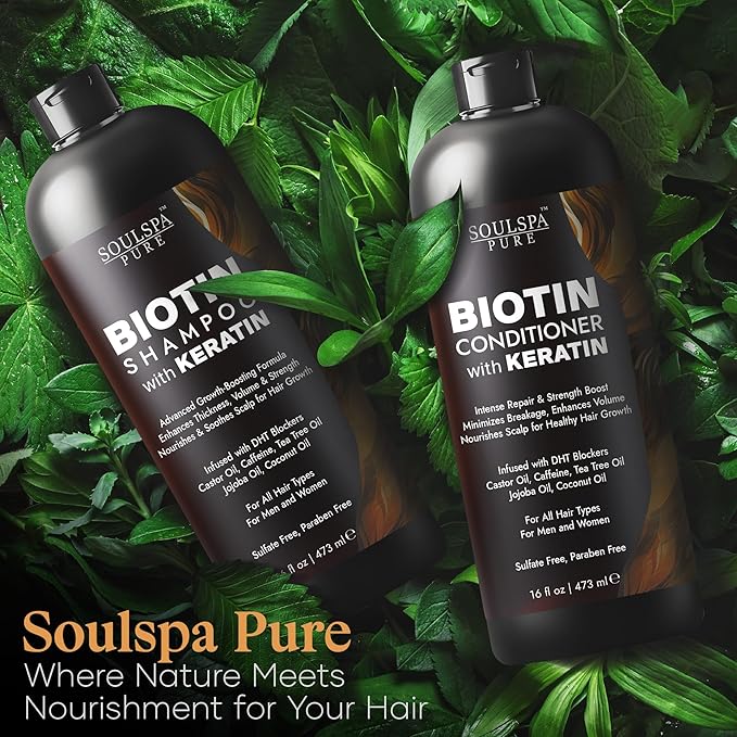 Biotin Shampoo and Conditioner Set with Keratin - Sulfate-Free Advanced Anti-Thinning, Hair Growth Shampoo and Conditioner Combo Repair Formula - with DHT Blockers, for Men &amp; Women - 16 fl oz each