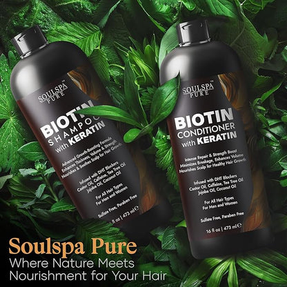 Biotin Shampoo and Conditioner Set with Keratin - Sulfate-Free Advanced Anti-Thinning, Hair Growth Shampoo and Conditioner Combo Repair Formula - with DHT Blockers, for Men &amp; Women - 16 fl oz each
